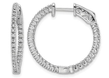 Sterling Shimmer Sterling Silver Rhodium-plated 60 Stone CZ In and Out Round Hinged Hoop Earrings, 23 x 23.5mm