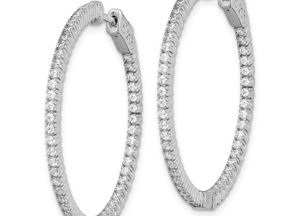 Sterling Shimmer Sterling Silver Rhodium-plated 100 Stone CZ In and Out Round Hinged Hoop Earrings, 33 x 34mm