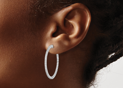 Sterling Shimmer Sterling Silver Rhodium-plated 100 Stone CZ In and Out Round Hinged Hoop Earrings, 33 x 34mm