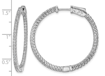 Sterling Shimmer Sterling Silver Rhodium-plated 100 Stone CZ In and Out Round Hinged Hoop Earrings, 33 x 34mm