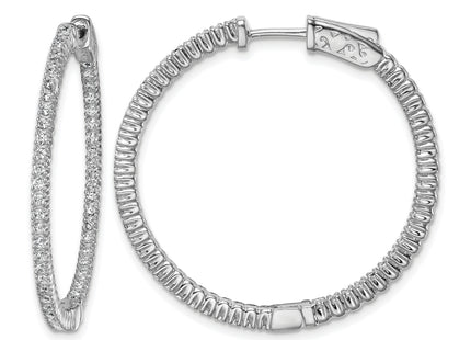 Sterling Shimmer Sterling Silver Rhodium-plated 100 Stone CZ In and Out Round Hinged Hoop Earrings, 33 x 34mm