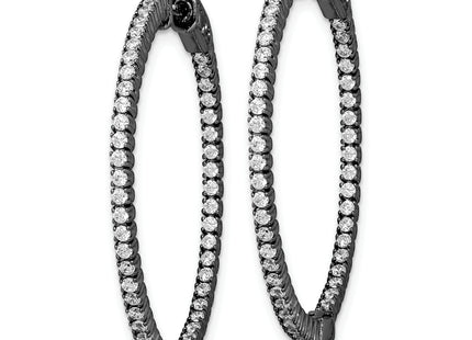 Sterling Shimmer Black Rhodium-plated 100 Stone CZ In and Out Round Hinged Hoop Earrings