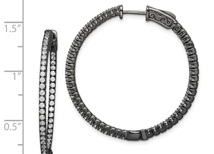 Sterling Shimmer Black Rhodium-plated 100 Stone CZ In and Out Round Hinged Hoop Earrings