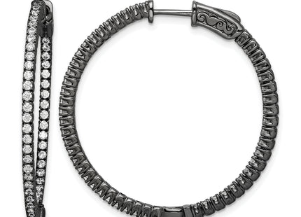 Sterling Shimmer Black Rhodium-plated 100 Stone CZ In and Out Round Hinged Hoop Earrings