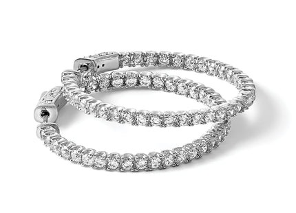 Sterling Shimmer Black Rhodium-plated 68 Stone CZ In and Out Round Hinged Hoop Earrings