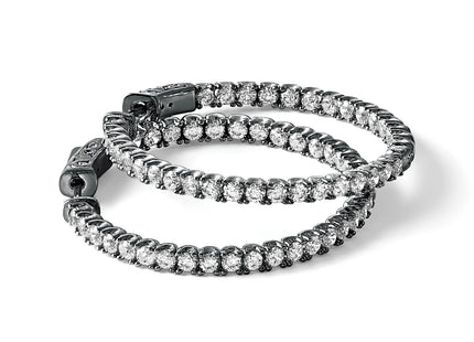 Sterling Shimmer Sterling Silver Rhodium-plated 68 Stone CZ In and Out Round Hinged Hoop Earrings