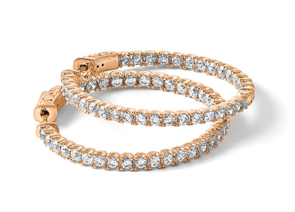 Sterling Shimmer Sterling Silver Rose-tone Flash Rose Gold-plated 68 Stone CZ In and Out Round Hinged Hoop Earrings