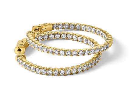 Sterling Shimmer Sterling Silver Gold-tone Flash Gold-plated 68 Stone CZ In and Out Round Hinged Hoop Earrings