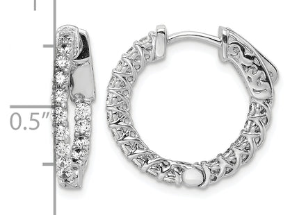 Sterling Shimmer Sterling Silver Rhodium-plated 32 Stone CZ In and Out Round Hinged Hoop Earrings