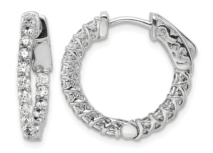 Sterling Shimmer Sterling Silver Rhodium-plated 32 Stone CZ In and Out Round Hinged Hoop Earrings