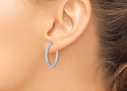 Sterling Shimmer Sterling Silver Rhodium-plated 52 Stone CZ In and Out Round Hinged Hoop Earrings