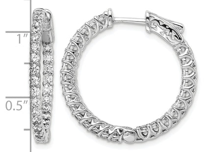 Sterling Shimmer Sterling Silver Rhodium-plated 52 Stone CZ In and Out Round Hinged Hoop Earrings