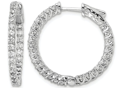 Sterling Shimmer Sterling Silver Rhodium-plated 52 Stone CZ In and Out Round Hinged Hoop Earrings