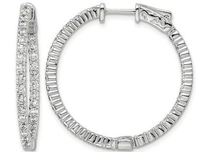 Sterling Shimmer Sterling Silver Rhodium-plated 66 Stone CZ In and Out Round Hinged Hoop Earrings, 31 x 30mm