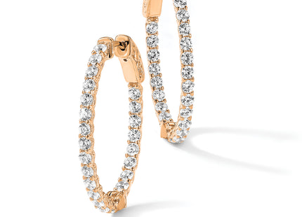 Sterling Shimmer Sterling Silver Rose-tone Flash Rose Gold-plated 46 Stone CZ In and Out Oval Hinged Hoop Earrings