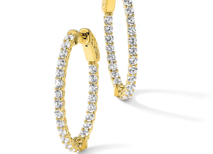 Sterling Shimmer Sterling Silver Gold-tone Flash Gold-plated 46 Stone CZ In and Out Oval Hinged Hoop Earrings