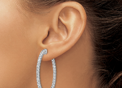 Sterling Shimmer Sterling Silver Rhodium-plated 66 Stone CZ In and Out Oval Hinged Hoop Earrings, 37.4 x 31.7mm