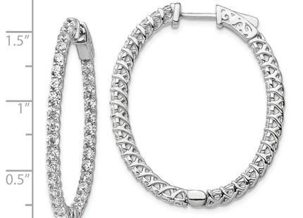 Sterling Shimmer Sterling Silver Rhodium-plated 66 Stone CZ In and Out Oval Hinged Hoop Earrings, 37.4 x 31.7mm