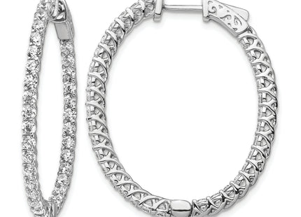 Sterling Shimmer Sterling Silver Rhodium-plated 66 Stone CZ In and Out Oval Hinged Hoop Earrings, 37.4 x 31.7mm