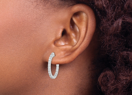 Sterling Shimmer Sterling Silver Rhodium-plated 40 Stone CZ In and Out Round Hinged Hoop Earrings