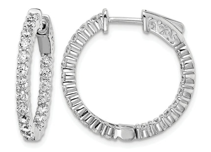 Sterling Shimmer Sterling Silver Rhodium-plated 40 Stone CZ In and Out Round Hinged Hoop Earrings