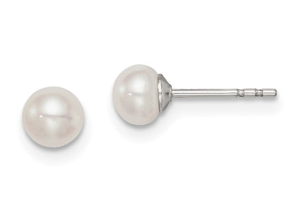 Sterling Silver Rhodium-plated 4- White Button Freshwater Cultured Pearl Post Earrings (Style QE7647)