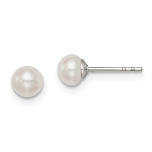 Sterling Silver Rhodium-plated 4- White Button Freshwater Cultured Pearl Post Earrings (Style QE7647)