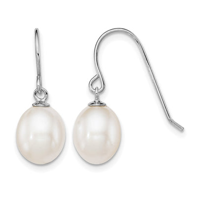 Sterling Silver Rhodium-plated White Teardrop Freshwater Cultured Pearl Dangle Earrings, 22 x 8 to 9mm