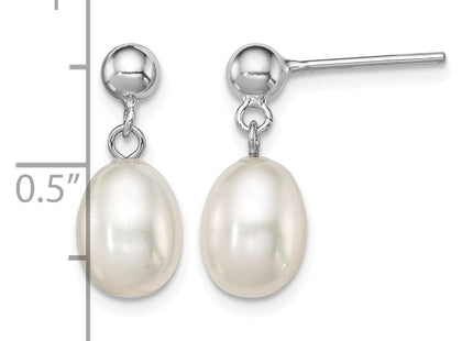 Sterling silver pearl drop earrings, further view