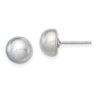 Sterling Silver Rhodium-plated 8- Grey Button Freshwater Cultured Pearl Post Earrings