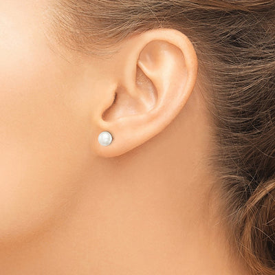 Sterling Silver Rhodium-plated White Button Freshwater Cultured Pearl Post Earrings, 6 to 6.5 x 6 to 7mm