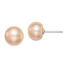 Sterling Silver Rhodium-plated 10- Pink Button Freshwater Cultured Pearl Post Earrings