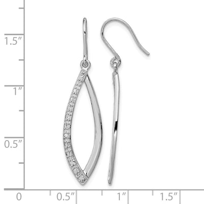 Sterling Silver Rhodium Diam. Dangle Earrings, 42 x 10mm