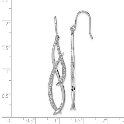 Sterling Silver Rhodium Diam. Dangle Earrings, 54 x 10mm