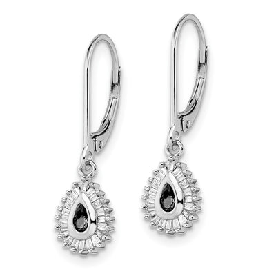 White Night Sterling Silver Rhodium-plated Black and White Diamond Dangle Leverback Earrings, 27 x 6mm