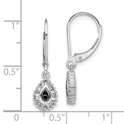 White Night Sterling Silver Rhodium-plated Black and White Diamond Dangle Leverback Earrings, 27 x 6mm