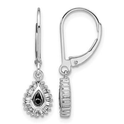 White Night Sterling Silver Rhodium-plated Black and White Diamond Dangle Leverback Earrings, 27 x 6mm