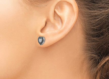 White Night Sterling Silver Rhodium-plated Black and White Diamond Heart Post Earrings (Style QE7871)