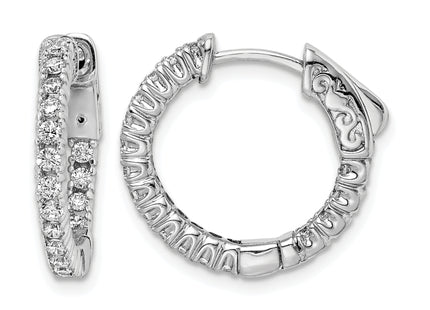 Sterling Shimmer Sterling Silver Rhodium-plated 34 Stone CZ In and Out Round Hinged Hoop Earrings