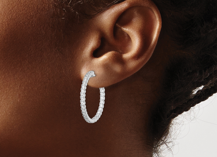 Sterling Shimmer Sterling Silver Rhodium-plated 60 Stone CZ In and Out Round Hinged Hoop Earrings, 28.6 x 29mm