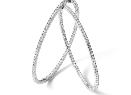Sterling Shimmer Sterling Silver Rhodium-plated 138 Stone CZ In and Out Round Hinged Hoop Earrings