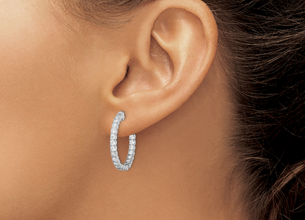 Sterling Shimmer Sterling Silver Rhodium-plated 44 Stone CZ In and Out Round Hinged Hoop Earrings