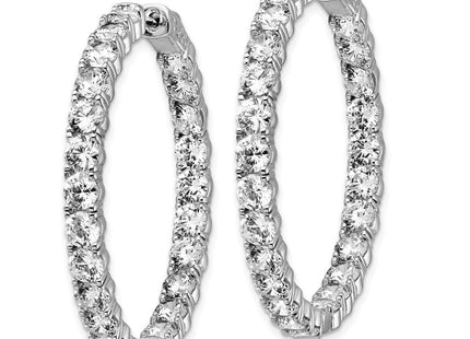 Sterling Shimmer Sterling Silver Rhodium-plated 50 Stone CZ In and Out Round Hinged Hoop Earrings (Style QE7970)