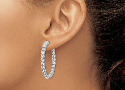 Sterling Shimmer Sterling Silver Rhodium-plated 50 Stone CZ In and Out Round Hinged Hoop Earrings (Style QE7970)