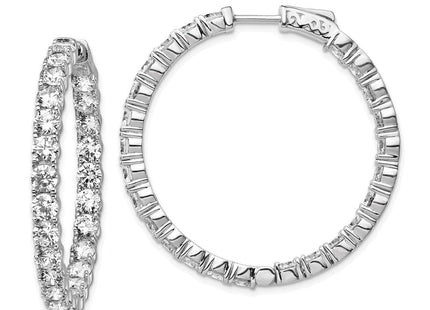 Sterling Shimmer Sterling Silver Rhodium-plated 50 Stone CZ In and Out Round Hinged Hoop Earrings (Style QE7970)
