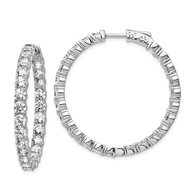 Sterling Shimmer Sterling Silver Rhodium-plated 50 Stone CZ In and Out Round Hinged Hoop Earrings, 36 x 36mm