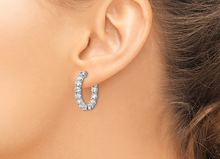 Sterling Shimmer Sterling Silver Rhodium-plated 24 Stone CZ In and Out Round Hinged Hoop Earrings