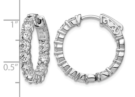 Sterling Shimmer Sterling Silver Rhodium-plated 24 Stone CZ In and Out Round Hinged Hoop Earrings