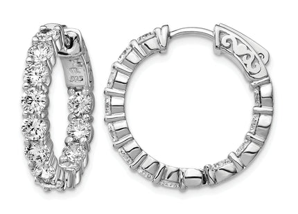 Sterling Shimmer Sterling Silver Rhodium-plated 24 Stone CZ In and Out Round Hinged Hoop Earrings