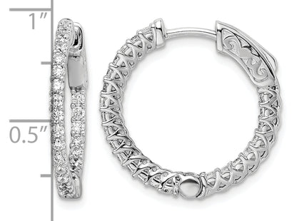 Sterling Shimmer Sterling Silver Rhodium-plated 46 Stone CZ In and Out Round Hinged Hoop Earrings